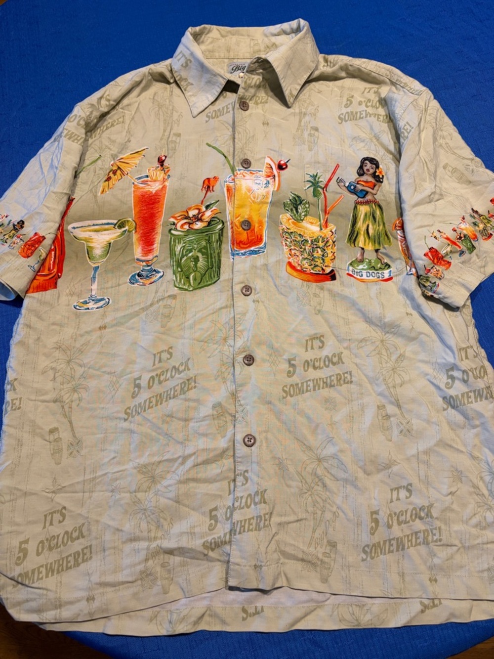 Big Dogs Hawaiian Shirt 5 O'Clock Somewhere Alcohol Button-Down Mens M